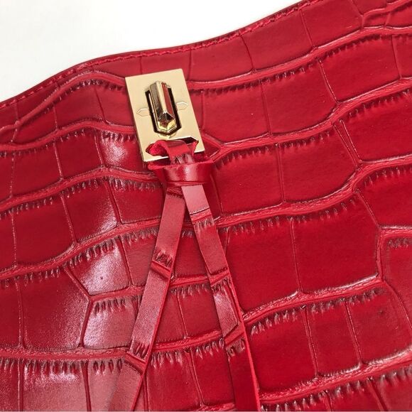Kate & Mallory Red Studded Croc Embossed Faux Leather Shoulder Bag and Pouch - Picture 10 of 16